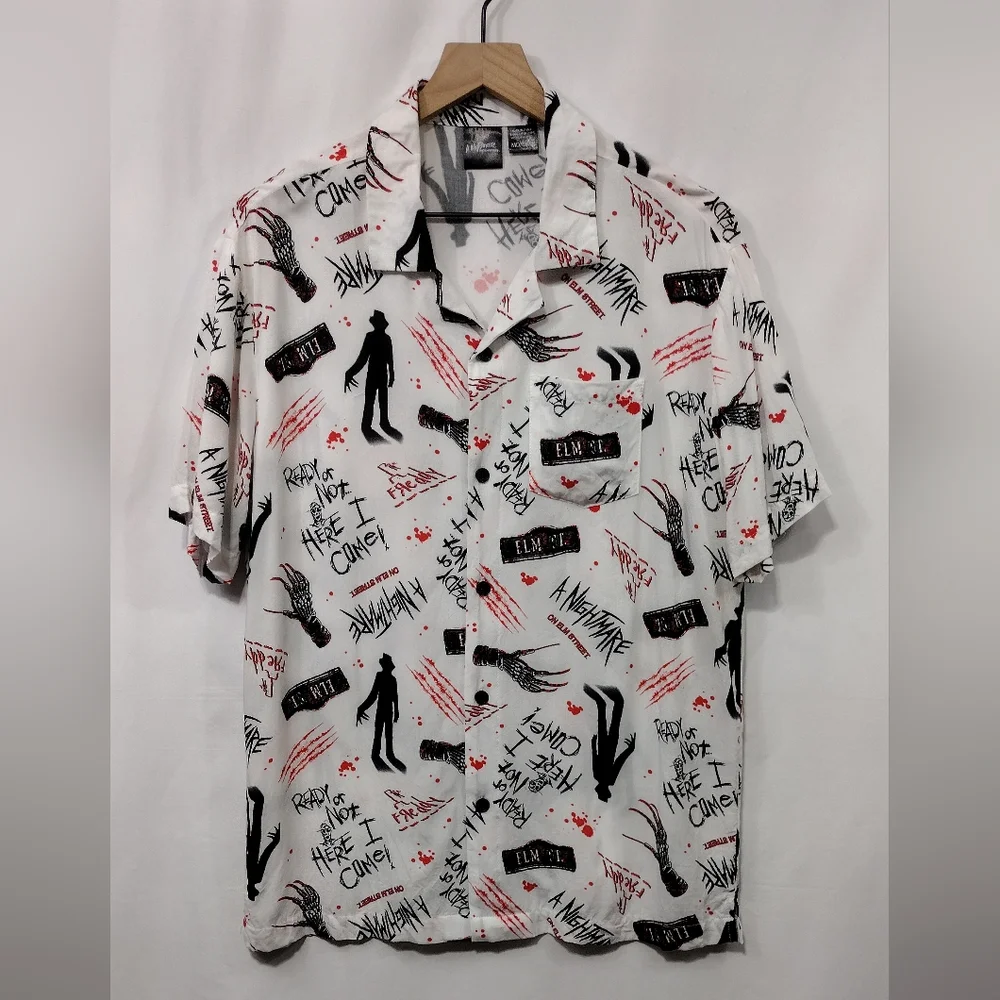 A Nightmare On Elm Street Graphic Horror Button Shirt Mens M White Halloween - Picture 2 of 8